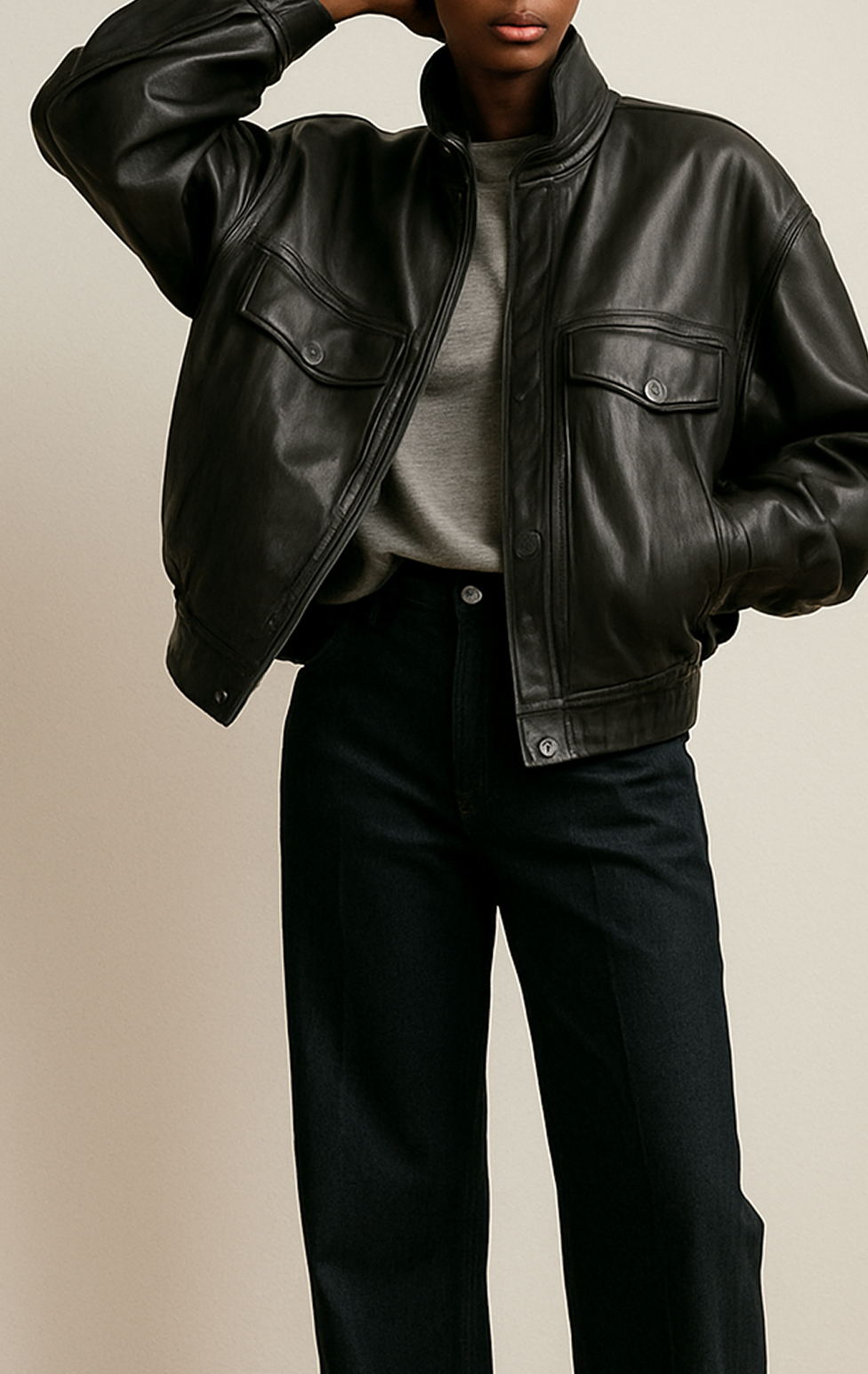 Model in black outfit