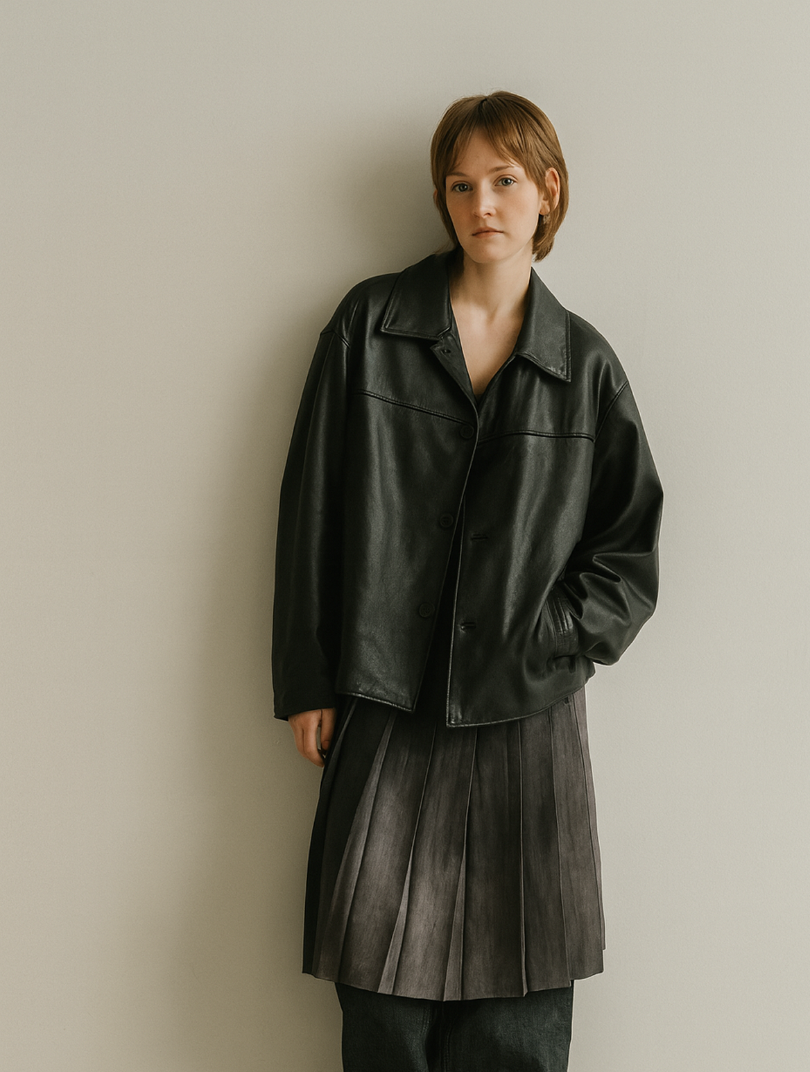 Model in leather jacket